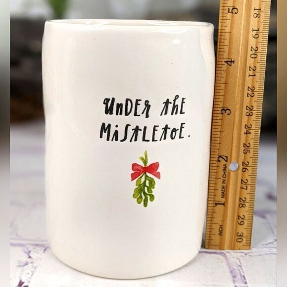 Rae Dunn UNDER THE MISTLETOE Ceramic Cup Candle Holder - Picture 4 of 6